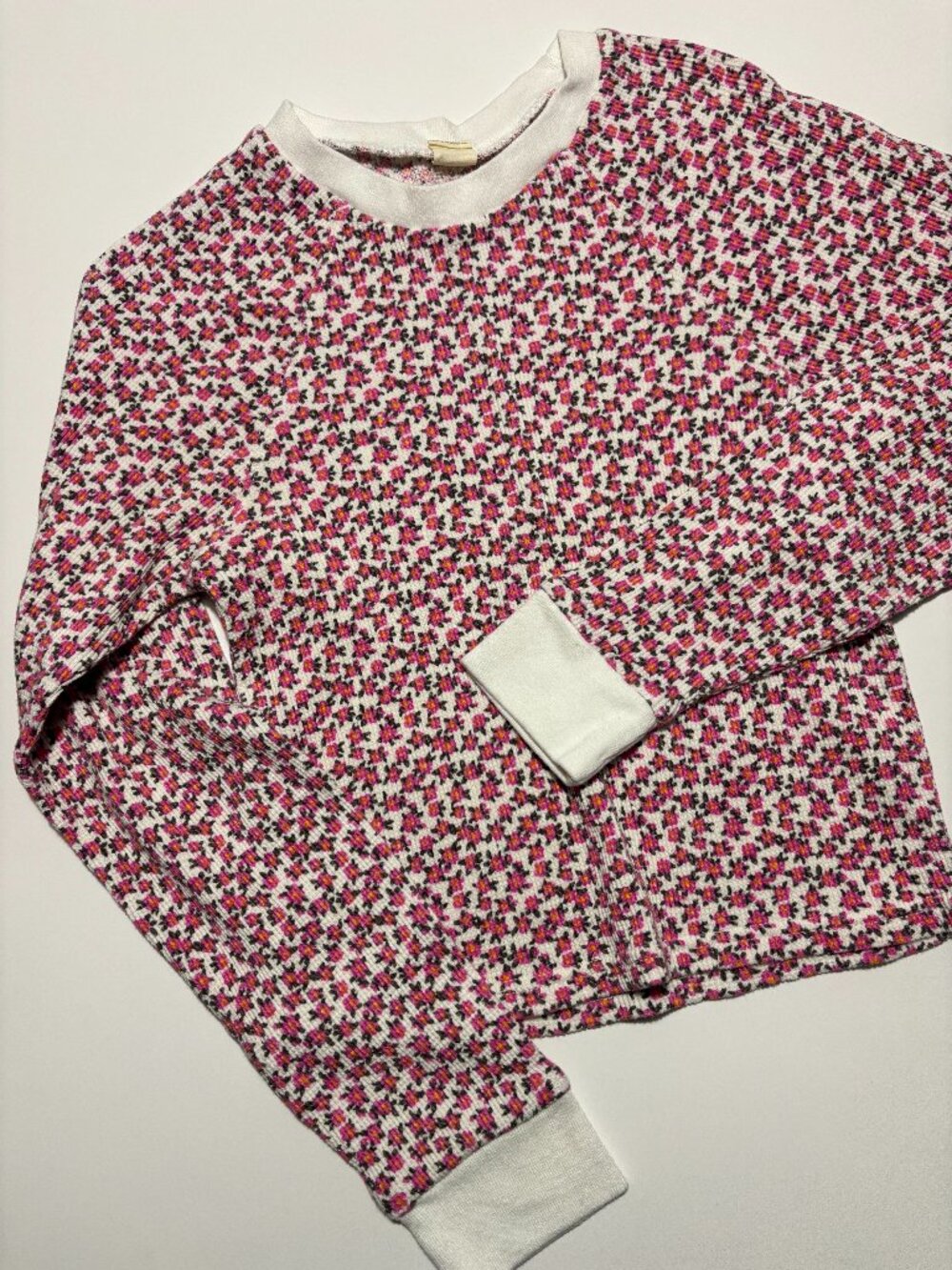 PAC White & Pink Floral Waffle Knit Cotton Long Sleeve